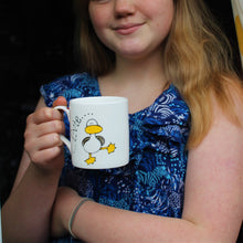 Load image into Gallery viewer, child drinking cocoa from a personalised dancing duck seagull mug
