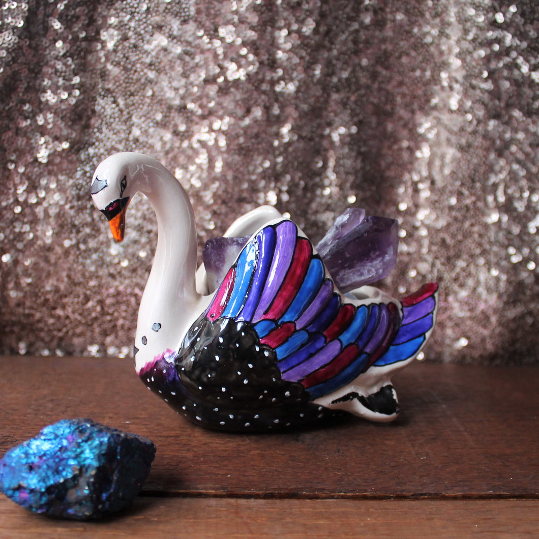 swan crystal holder planter by Laura Lee Designs 