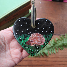 Load image into Gallery viewer, Hedgehog heart with silver stars in the the night sky Laura Lee Designs