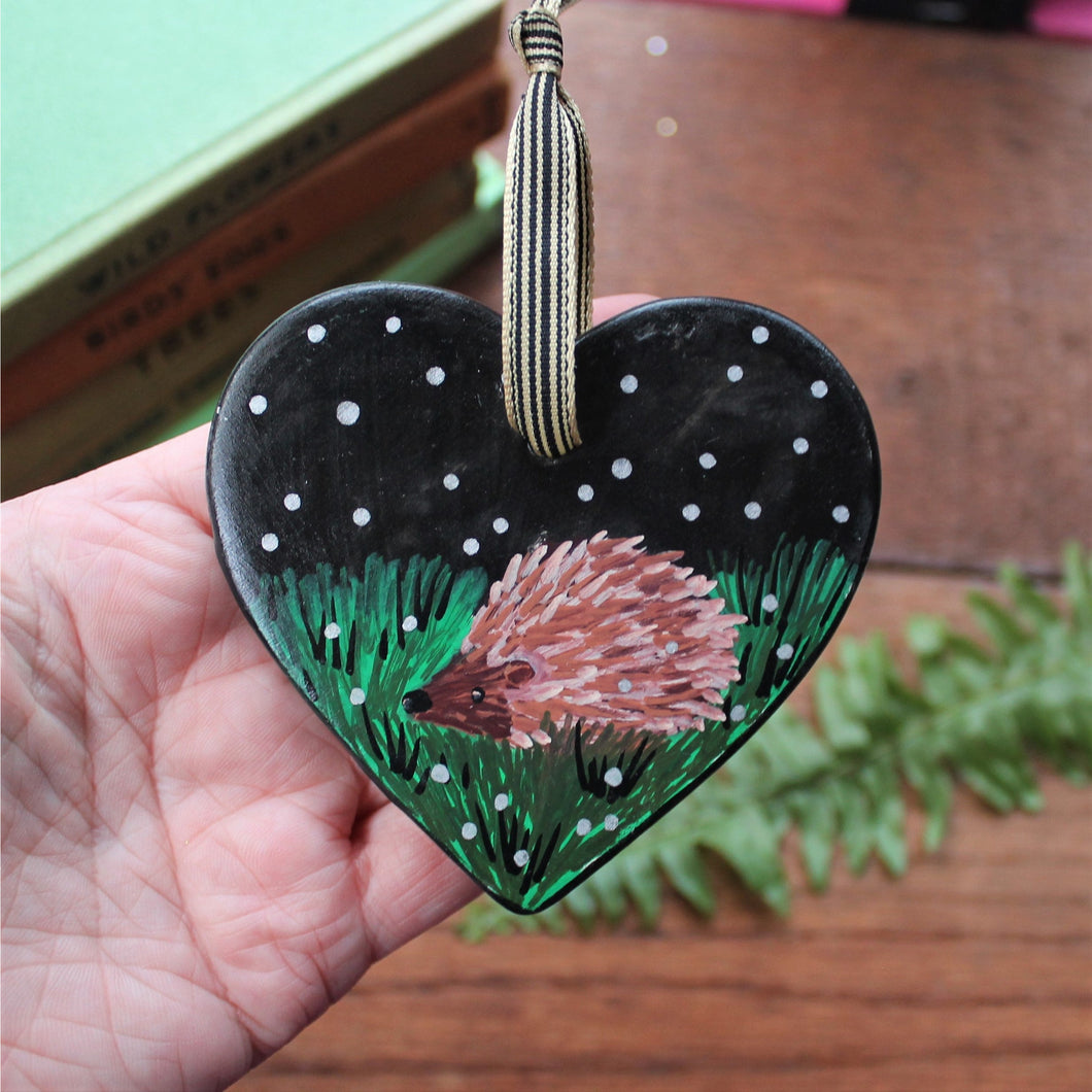 Hedgehog heart with silver stars in the the night sky Laura Lee Designs