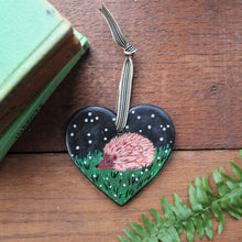 Load image into Gallery viewer, Hedgehog heart with silver stars in the the night sky Laura Lee Designs