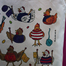 Load image into Gallery viewer, Colourful knitting chickens cotton tote bag by laura lee designs Cornwall