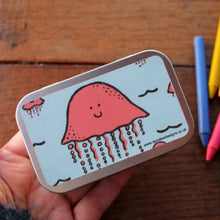 Load image into Gallery viewer, Padstow the jellyfish cute crayon tin by Laura Lee Designs in Cornwall