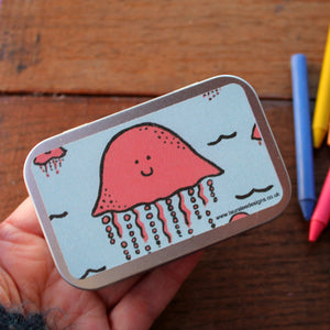 Padstow the jellyfish cute crayon tin by Laura Lee Designs in Cornwall