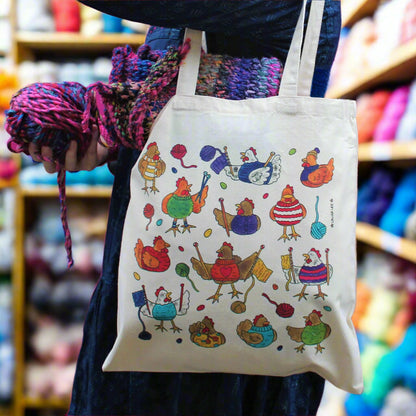 Laura Lee Designs Knitting Chickens Cotton Tote Bag