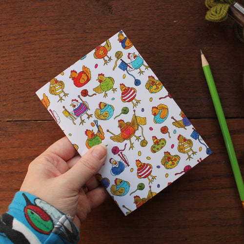 Knitting chickens notebook by Laura Lee Designs Cornwall
