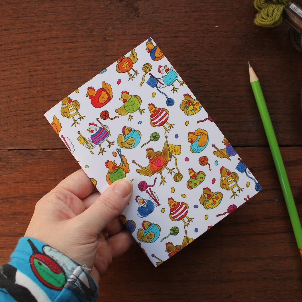 Knitting chickens notebook by Laura Lee Designs Cornwall