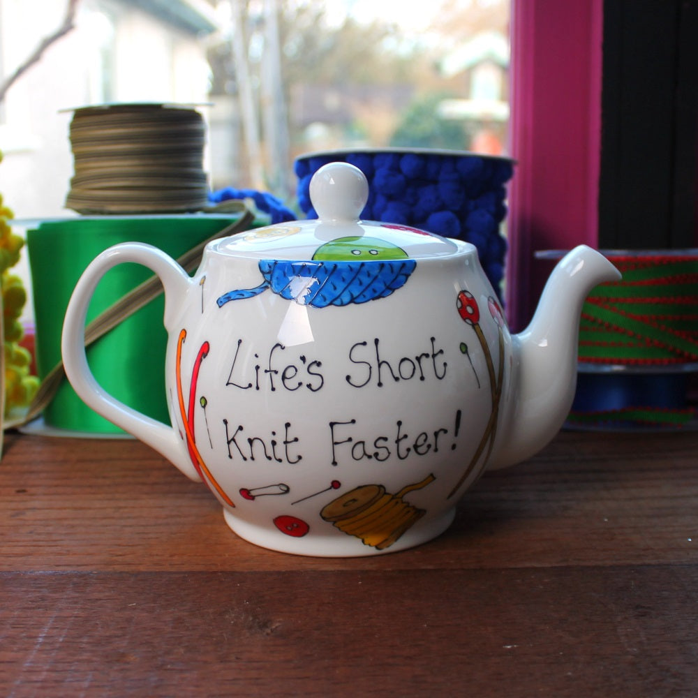 Hand painted knitters teapot Laura Lee Designs 