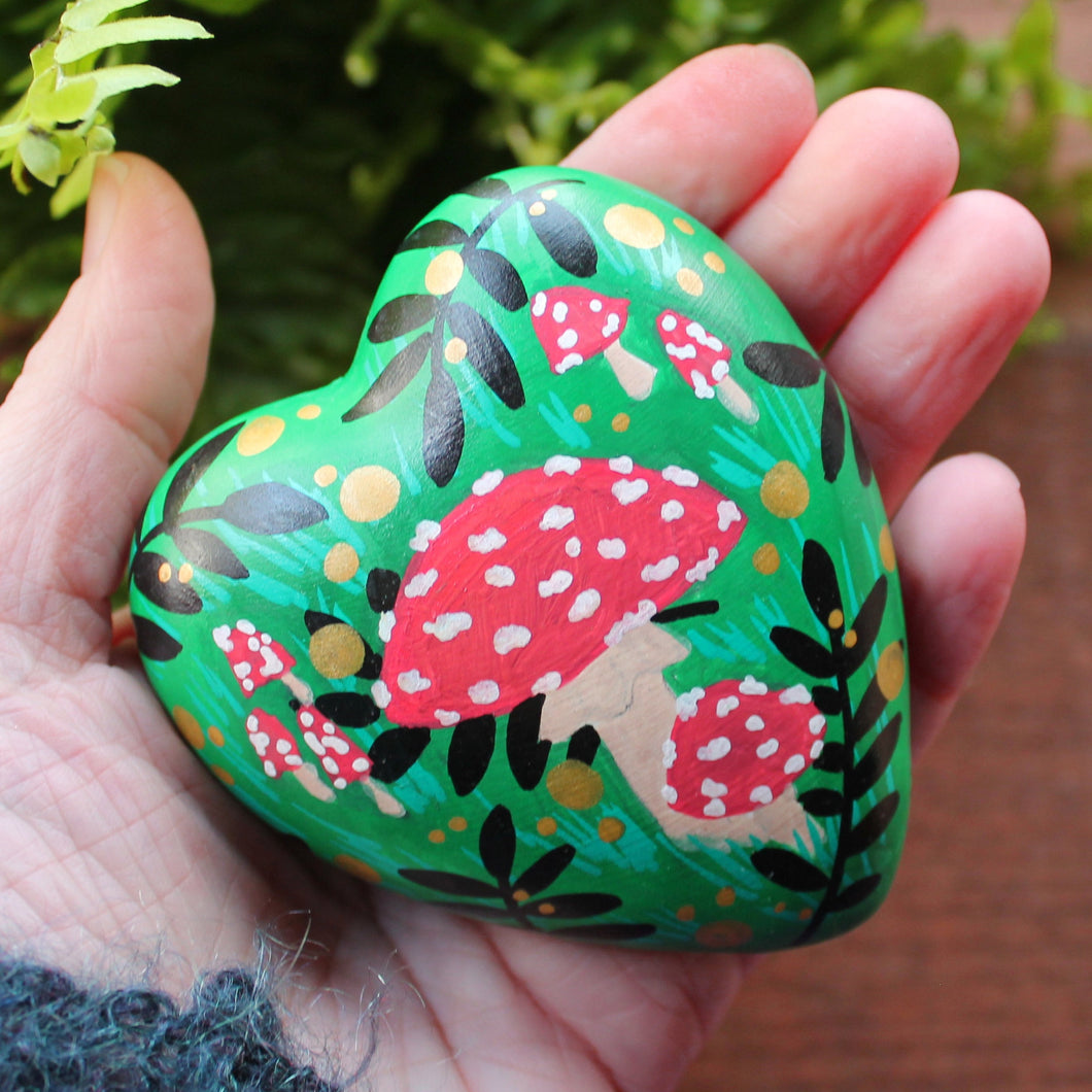 Fly Agaric toadstool heart hand painted by Laura Lee Designs 