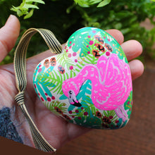 Load image into Gallery viewer, Flamingo heart hand painted ornament by Laura Lee Designs 