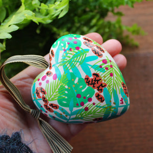 Ferns and greenery hand painted heart ornament