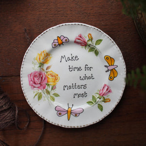 Moths & Butterflies mustard and pink roses display plate