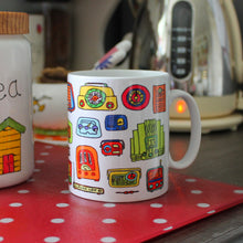 Load image into Gallery viewer, colourful vintage radio mug by Laura Lee Designs 