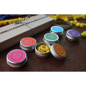 Rainbow button tin set sewing storage by Laura Lee designs Cornwall