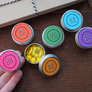 Rainbow button tins craftroom storage by Laura Lee Designs 