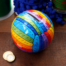 Load image into Gallery viewer, Rainbow yarn money box hand painted fine china by Laura Lee Cornwall