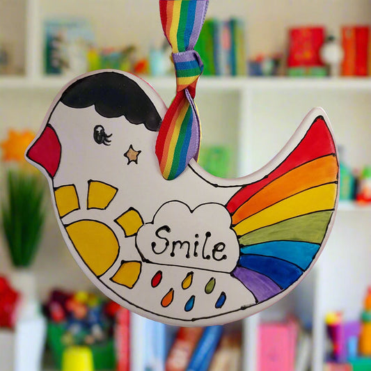 Laura Lee Designs Handpainted Ceramic Colourful Bird Hanging Decoration