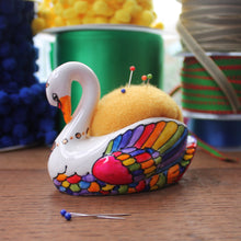 Load image into Gallery viewer, The vintage pimp rainbow swan pin cushion by Laura Lee Designs Cornwall