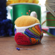 Load image into Gallery viewer, tail detail Rainbow swan pin cushion the vintage pimp hand painted swan by Laura Lee Designs Cornwall