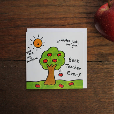 SALE 2NDS -  Best Teacher Ever! Card & Envelope - Blank Inside - Teacher's Card - End Of Term Gift