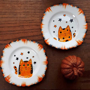 Pumpkin and squash vintage pimp cat plate by Laura Lee Designs 