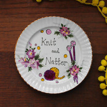 Load image into Gallery viewer, Knit and natter vintage display plate hand painted by Laura Lee Designs 