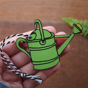Green watering can gardener's ornament by Laura Lee Designs Cornwall