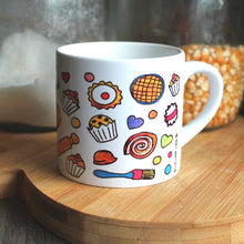 Load image into Gallery viewer, Bakers fuel mug colourful small coffee mug by Laura Lee Designs 