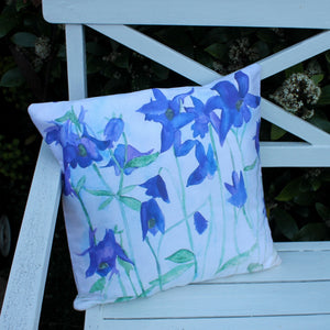 blue floral cushion watercolour by Laura Lee Designs in Cornwall