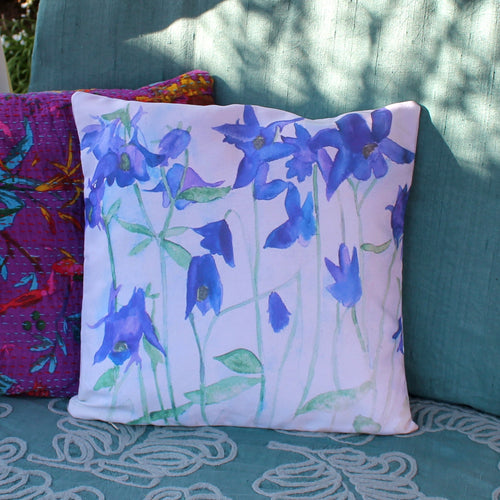 blue floral cushion watercolour by Laura Lee Designs in Cornwall