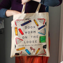 Load image into Gallery viewer, Book Worm Tote Bag - Funny Gift For Readers - Book Lovers - Bookish