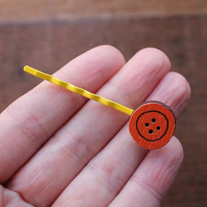 Yellow and orange button hairslide by Laura Lee Designs Cornwall