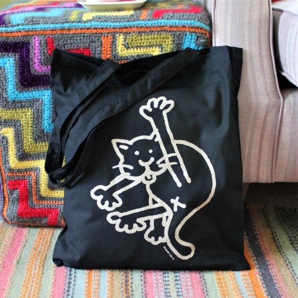 Black cat tote bag by Laura Lee Designs 