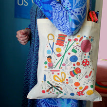 Load image into Gallery viewer, Sewing and knitting tote bag by Laura Lee designs in Cornwall