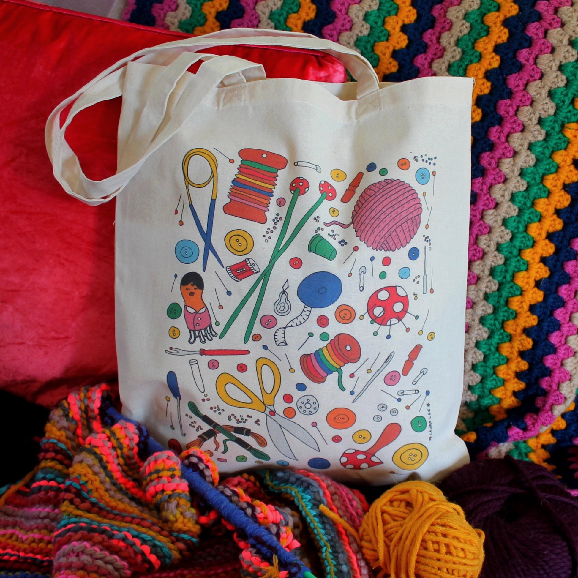 Laura Lee Designs Knitting Sewing Craft Design Cotton Tote Bag