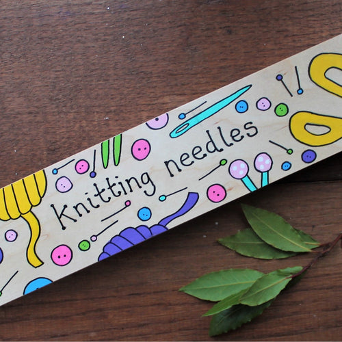 Hand painted wooden knitting needle case Laura Lee Designs 
