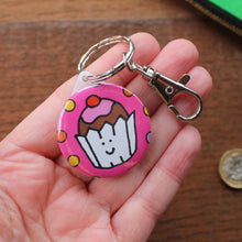 Load image into Gallery viewer, Cute cupcake keyring pink with sprinkles by Laura Lee 