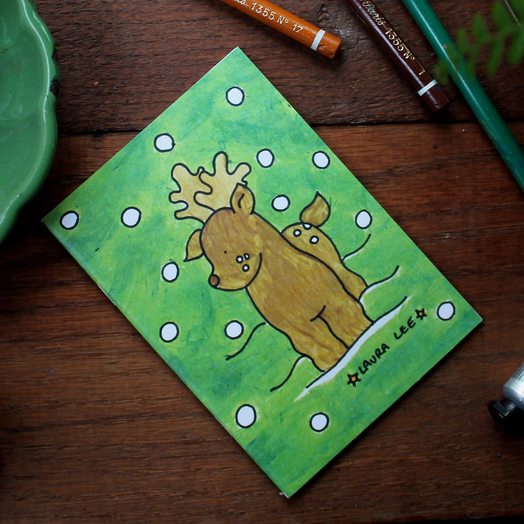 Deer notebook colourful green note book with deer and fawn by Laura Lee Designs 