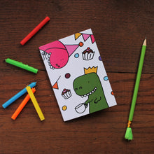 Load image into Gallery viewer, Dinosaur tea party notebook great eco party bag filler by Laura Lee Designs 