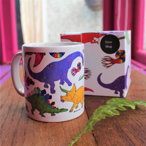Rainbow dinosaur mug and matching box by Laura Lee Designs