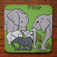 Load image into Gallery viewer, Elephant coaster by Laura Lee Designs Cornwall Green colourful heat proof coaster with a cork back