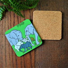Load image into Gallery viewer, Bright green elephant coaster with cork back Laura Lee designs Cornwall