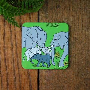 Elephant Coaster - Wooden - Cork Backed - Zoo Animals