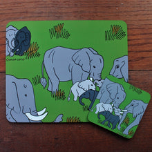 Load image into Gallery viewer, elephand placemat and coaster gift set by Laura Lee designs Cornwall