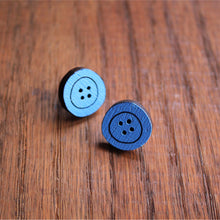 Load image into Gallery viewer, Forget me not pale blue wooden button stud earrings by Laura Lee Designs 