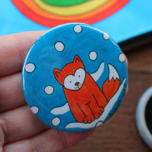 Load image into Gallery viewer, Colourful fox in the snow pocket mirror by Laura Lee designs Cornwall