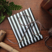 Load image into Gallery viewer, Gardening note book gift wrap black and white stripe paper bag with coloured sticker Laura Lee Designs Cornwall