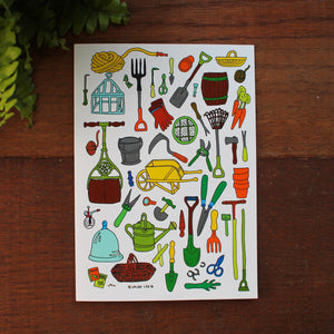 Gardening tools greeting card by Laura Lee Designs 