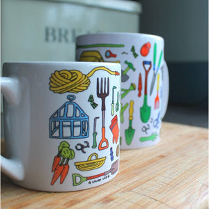 Vintage garden tools mug by Laura Lee Designs 