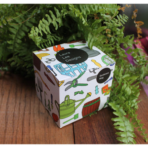 gardening mug gift box printed with colourful gardening tools